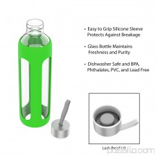 Glass Water Bottle- 20 Ounce BPA Free Bottle with Protective Silicone Sleeve, Leak Proof Lid and Carrying Loop by Classic Cuisine (Bright Green) 568326419